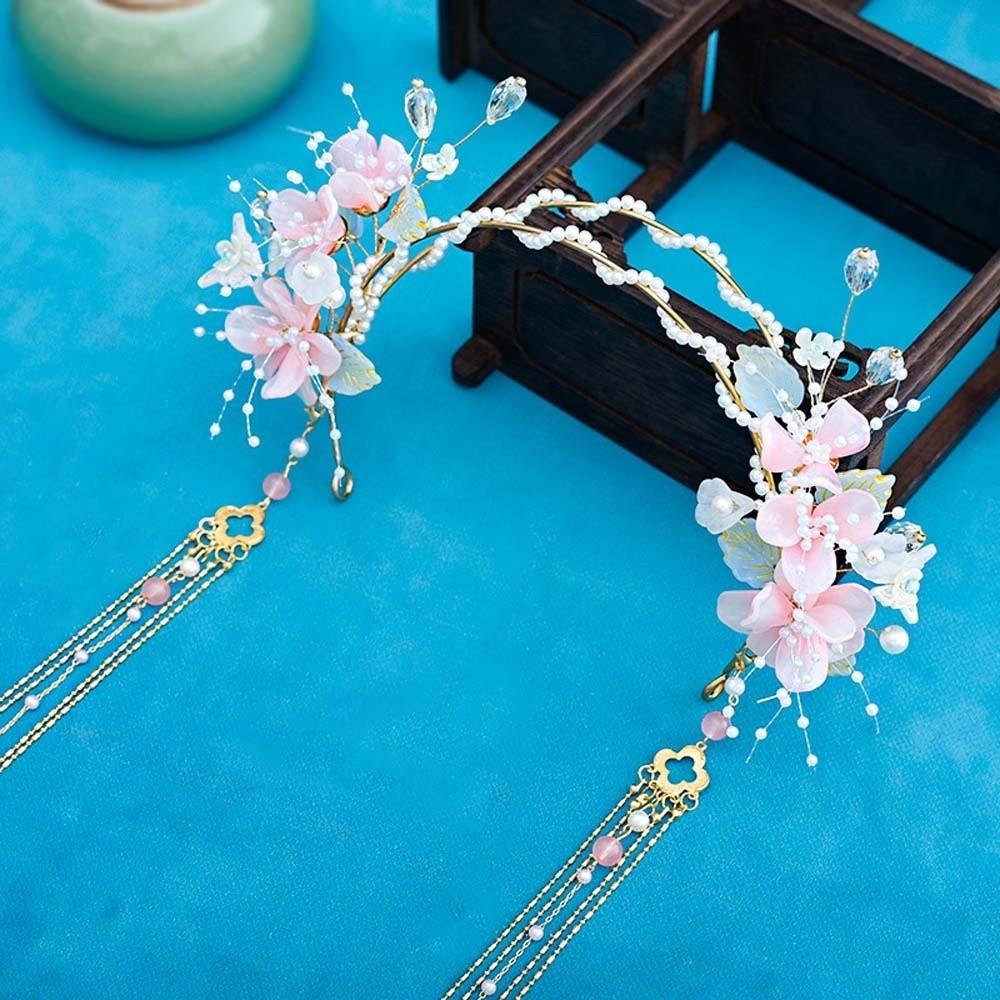Flower Hanfu Tassel Hair Hoop Beads Swaying Fairy Headwear Chinese Ancient Hairband  Girls