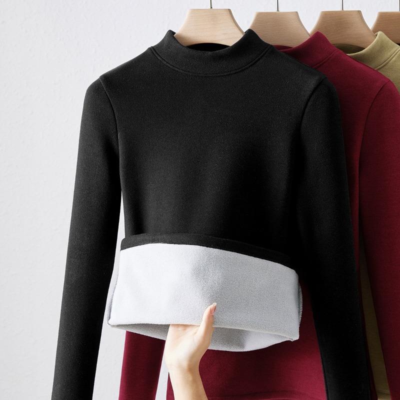 Semi-turtleneck wool bottoming shirt women's autumn and winter lamb wool with new velvet thickened warm velvet winter top