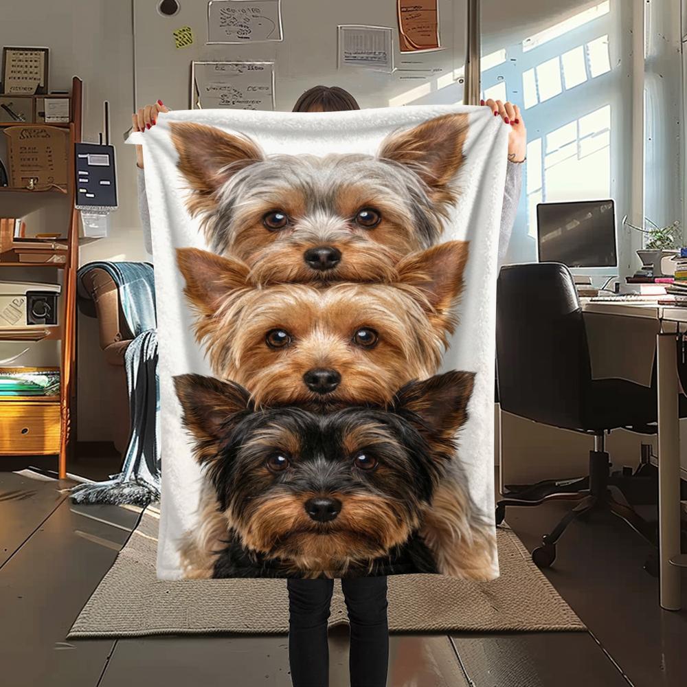 1Pc Three Puppies Print Flannel Blanket, High quality Comfortable for All Seasons, Home Decor, Warmth and Comfort, Perfect for Christmas Gifts W139