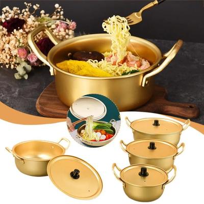 Gold Ramen Noodle Pot Aluminum Double Ears with Lid Soup Hot Pot Easy To Clean Universal Noodle Cooking Pot Induction Cooker Gas