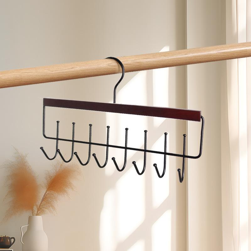1pc Versatile Wooden Hat Organizer Rack with Hooks Caps Belts Ties Storage Space-Saving Home Retail Display Clothes Storage