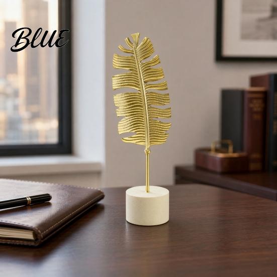 Soft Desktop Decoration Gold Leaf/Feather Ornaments with Weighted Round Base Metal 3D Lightweight Leaf Decor for Home Office Gift And Display Accents
