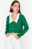 Women's Elegance Style Cardigan Green Super Crop Shirt Collar Knitwear Cardigan