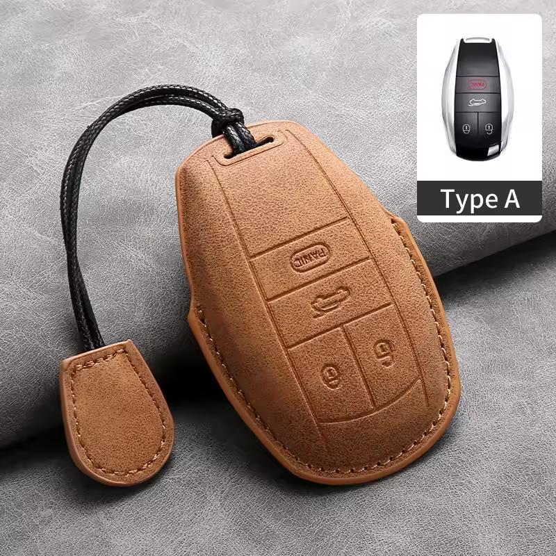 Suede Leather Car Remote Key Case Cover Shell Protection Bag Holder Styling Accessories For Bentley Bentayga 2017-2021 2AHMV-YK1