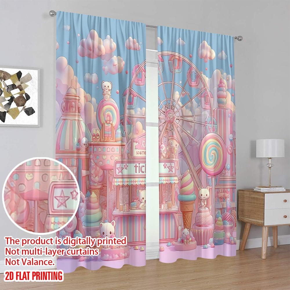 2pcs,2D plane printing Curtains Roller Blinds Dreamlike Candy Durable 100% Polyester Fabric (without rod) Decorations Inside Use