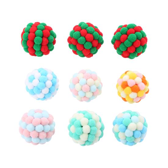 Pet Cats Dogs Color Block Plush Bell Ball Claws Grinding Bite-resistant Chew Toy