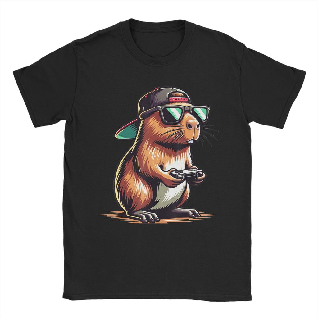 Capybara Gaming Video Game Colorful Capybara Gamer T Shirt Summer  Trending T Shirts Men Pure Cotton O Neck Plus Size Tees