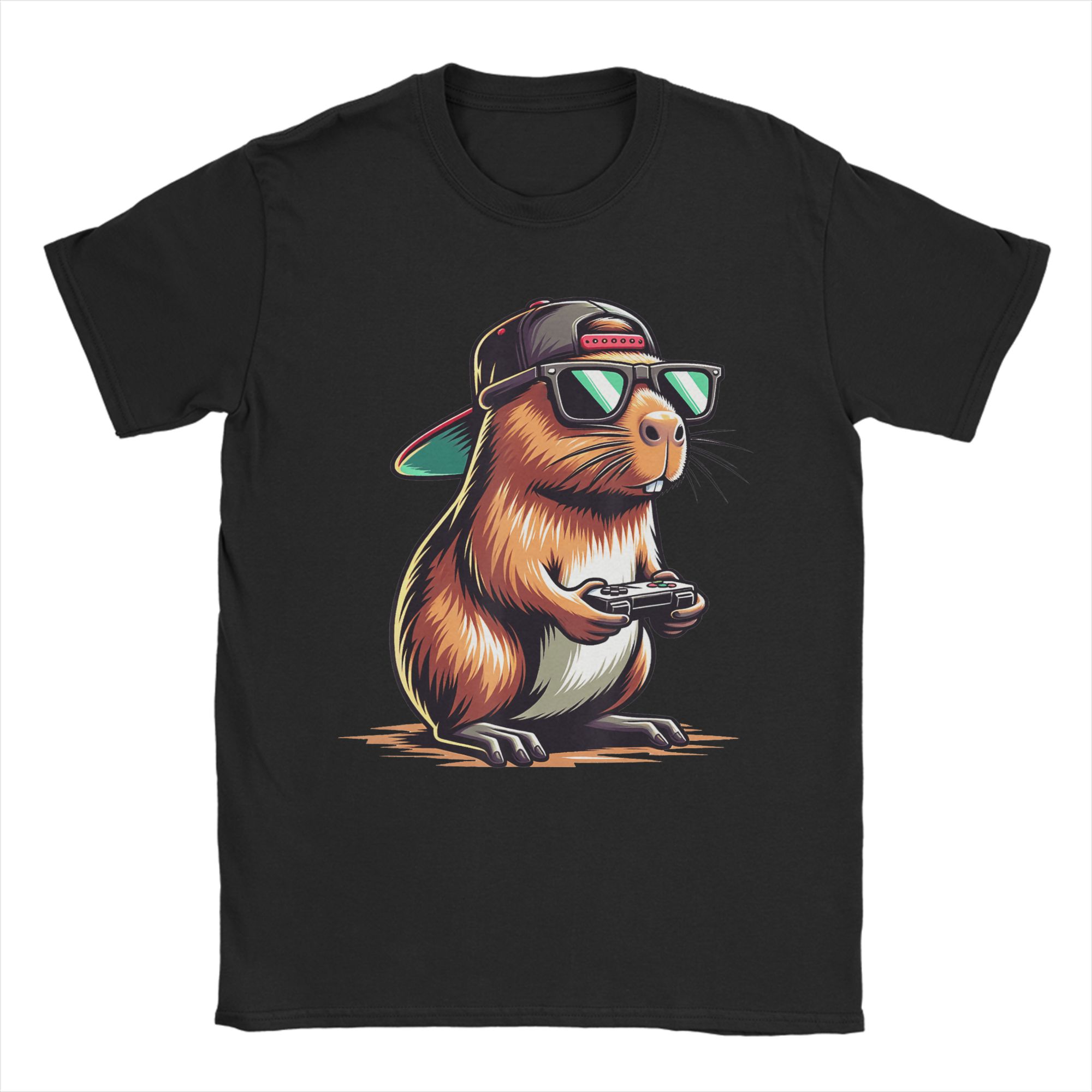 Unisexs TShirt Cool Capybara Playing Video Games Casual Cotton Tees Short Sleeve  T Shirt Crew Neck Tops 6XL S