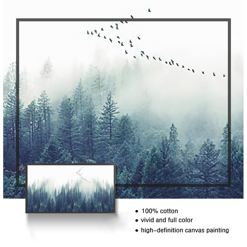 Painting Wall Picture for Living Room Nordic Decor Foggy Forest Landscape Wall Art Poster Canvas Art Print Forest
