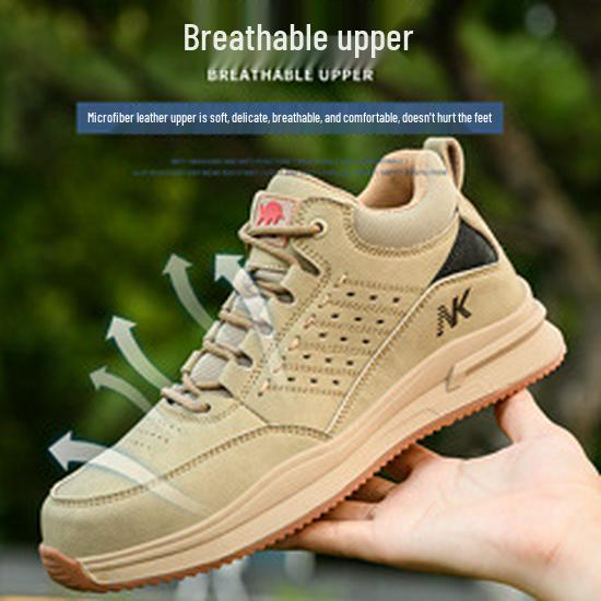 Men's Black High-Top Cowhide Steel Toe Cap Safety Shoes, Anti-Static, Anti-Smash, Anti-Puncture.