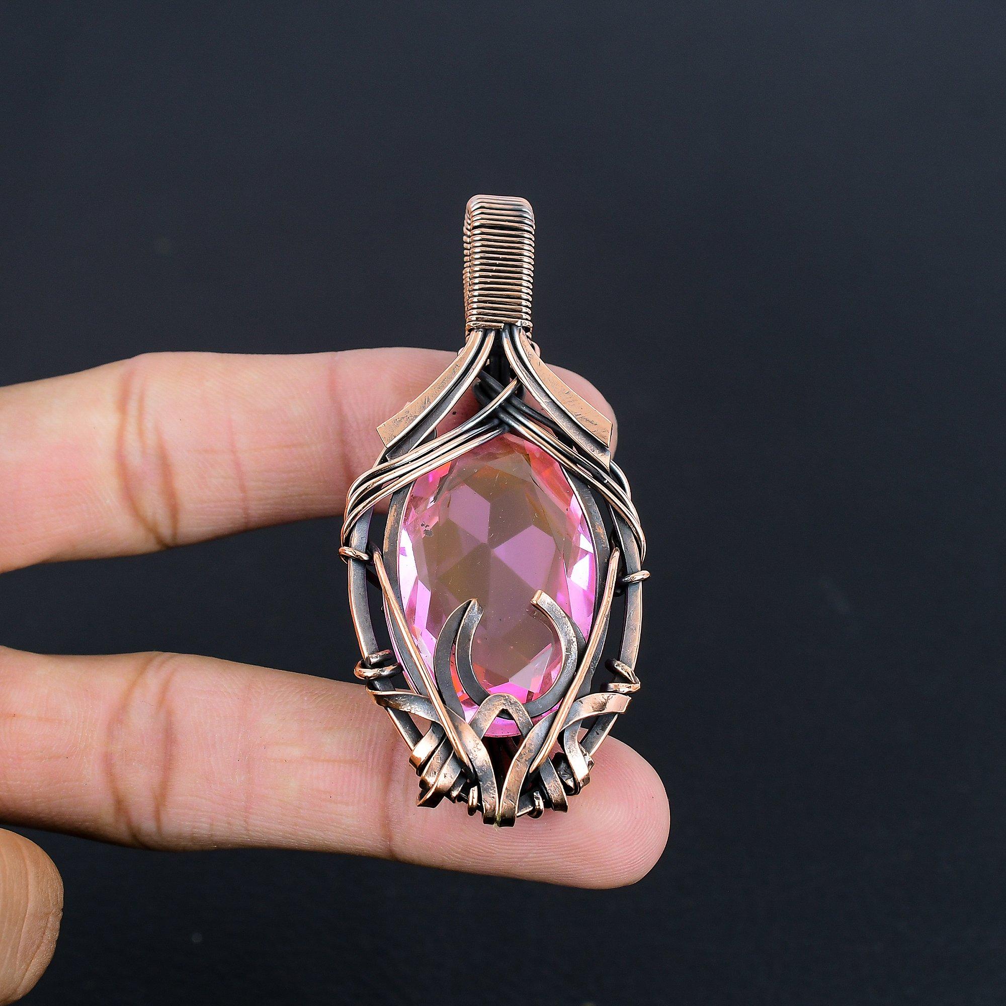 

Кулон из розового кунцита, Ювелирные изделия из драгоценных камней, Кулон, обернутый медной проволокой 999 пробы, Ювелирные изделия ручной работы, Кулон с камнем-талисманом, Подарок для него 2.55 Inches