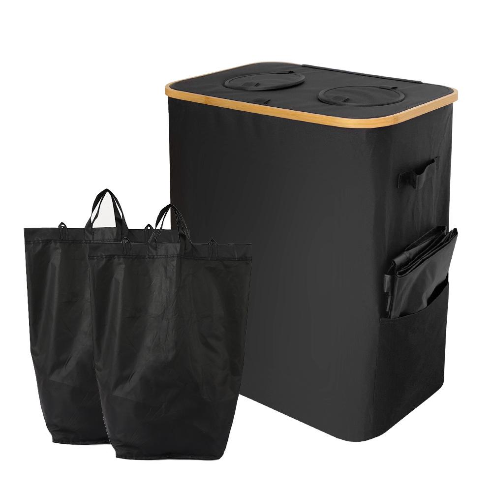 Foldable Bamboo Oxford Cloth Recycling Basket with Lid and Inner Bag