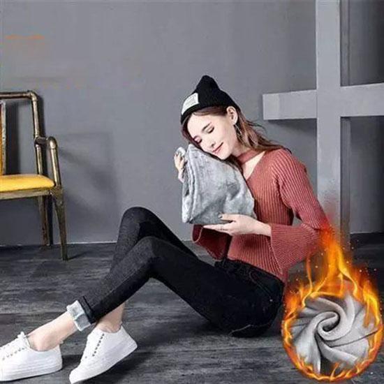 Women Thermal Jeans Winter Snow Warm Plush Stretch Jeans Lady Skinny Thicken Fleece Denim Long Pants Retro Pencil Trousers