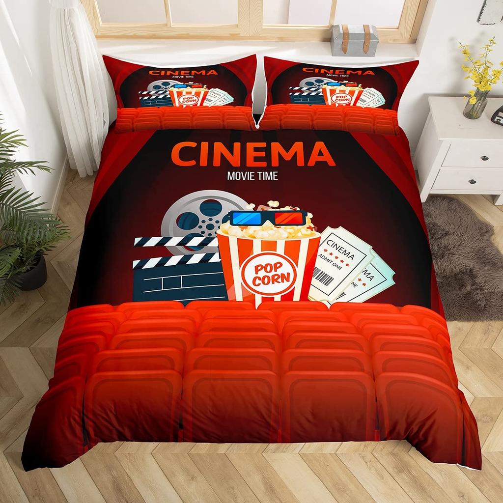 Vintage Kino Bettbezug für Familie Junge Mädchen Heimkinozimmer Dekor Vollständiges Film-Thema Bettdeckenbezug Film-Thema Bettwäscheset