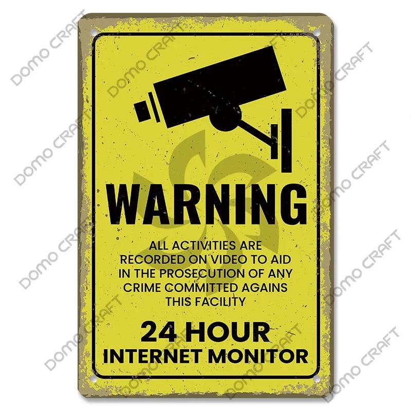 Warning CCTV Tin Signs Metal Plaque Notice  Hour Security Camera Vintage Poster Metal Plate Wall Decor for Mall Shop Bar Home