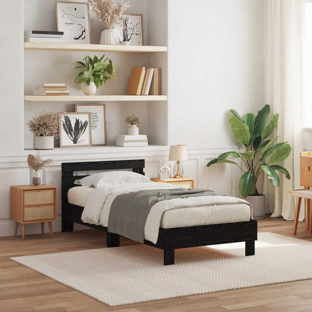 Bed Frame Black Oak Effect 75 x 190 cm Engineered Wood