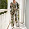Women's Casual Hooded Pajama Set with V-Neck, Long Sleeves, Loose Fit, Print and Pockets for and Sleep