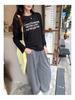 Women's European Style Long Sleeve Loose-Fit Letter Print T-Shirt, American Retro Slim Base Layer