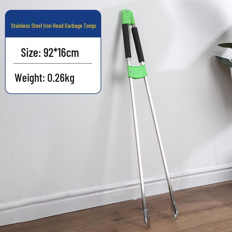 Stainless Steel Long-Handled Trash Grabber Tongs for Sanitation and Retrieval