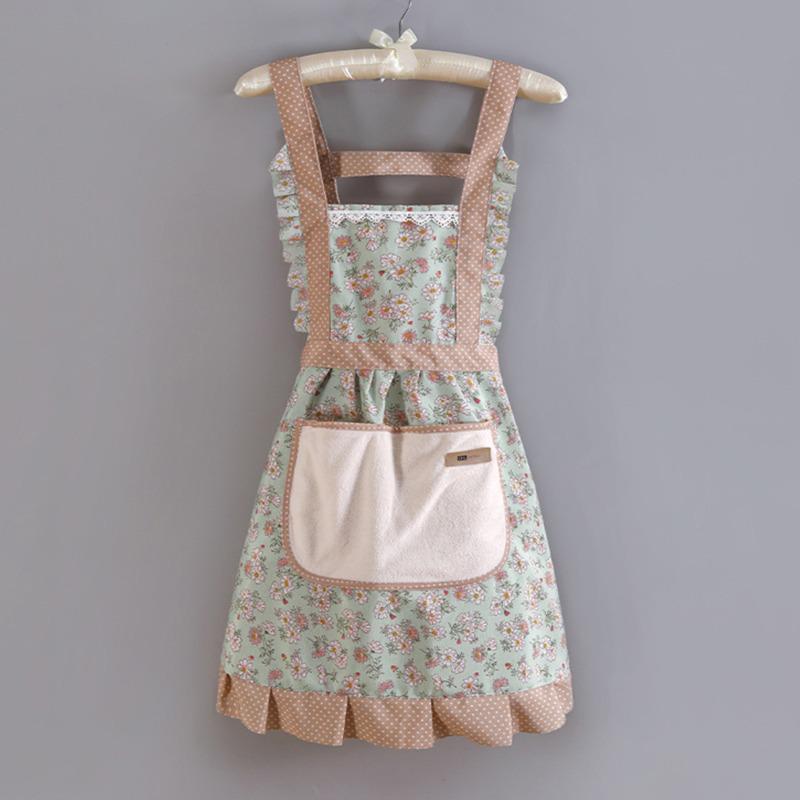 

Summer Thin Canvas Kitchen Apron - Stain-proof, Breathable, with Wipe-hand Feature, New Princess Dress Style. 65x68 CM