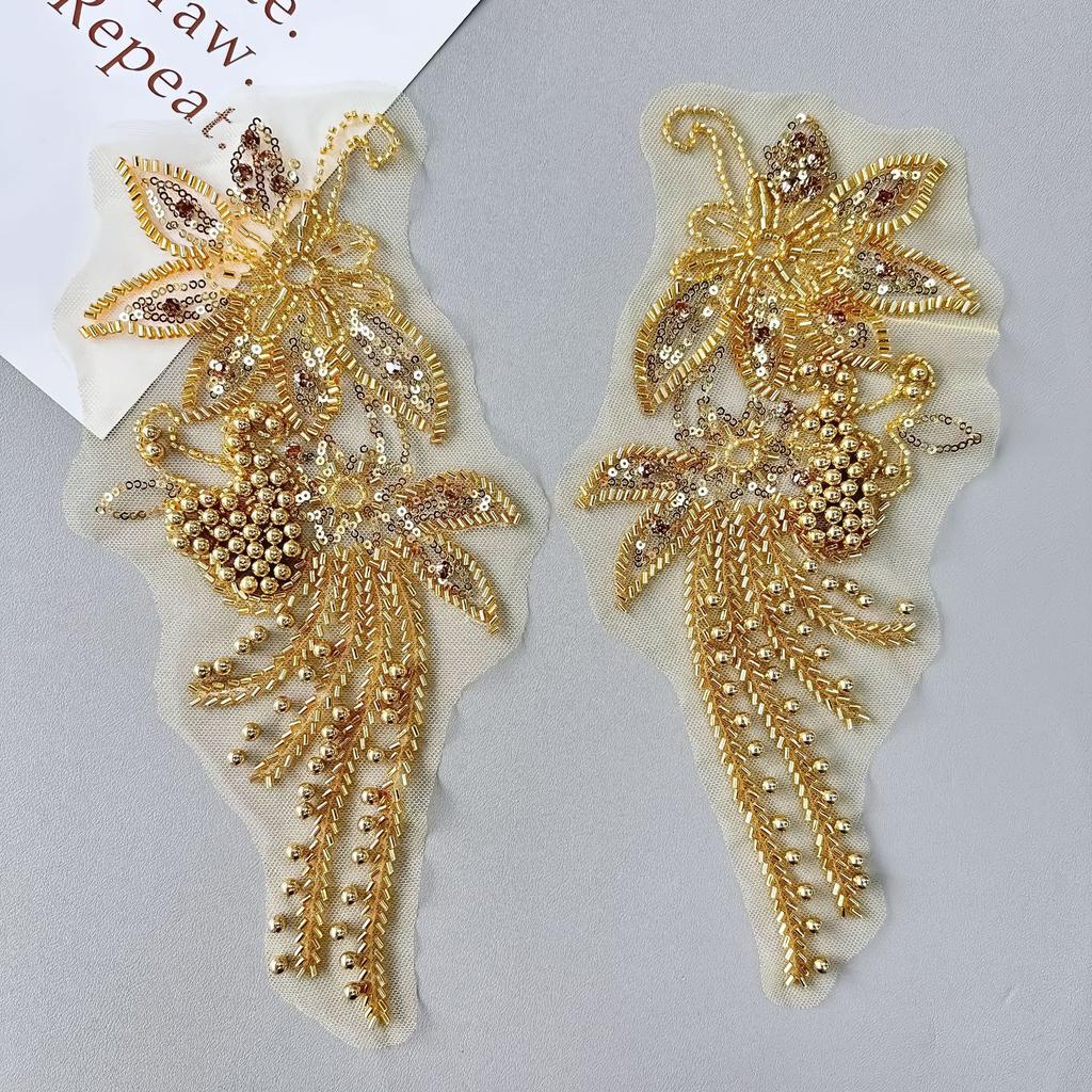 Heavy Industry Gold Mesh Bead Sequined Flower Cloth Sticker Exquisite Dress Skirt Decoration Diy Accessories Clothing Accessories