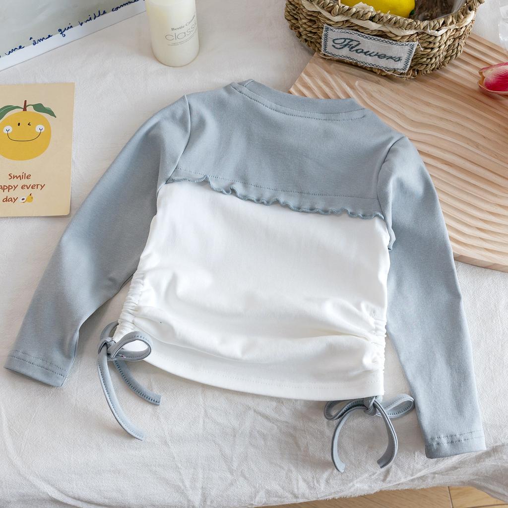 Girls Autumn Cotton Slim Fit Long Sleeve T Shirt Casual Drawstring Top For Little Kids Base Layer