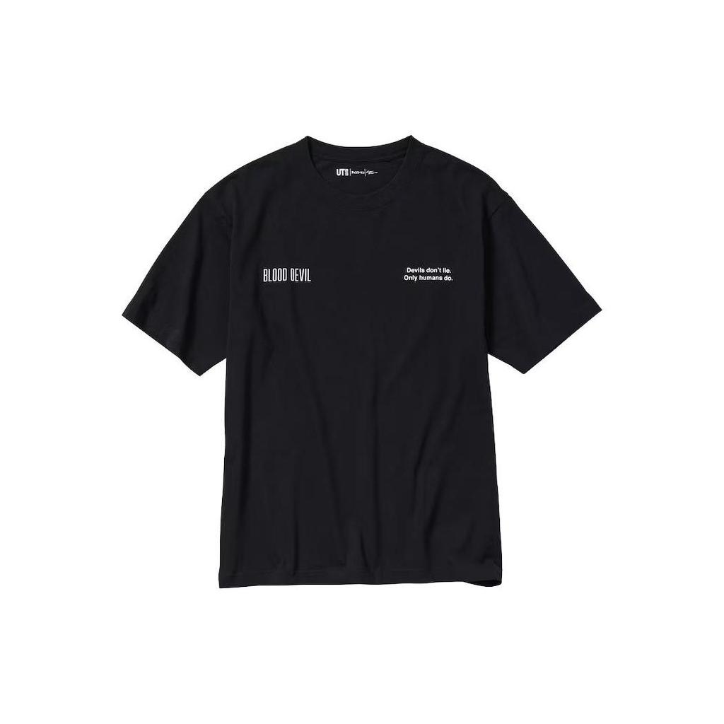 Uniqlo X Chainsaw Man Collaboration Back Pava Retrospective Comic Pattern Letter Print Short Sleeve T-Shirt Unisex Tops Black 467424-09