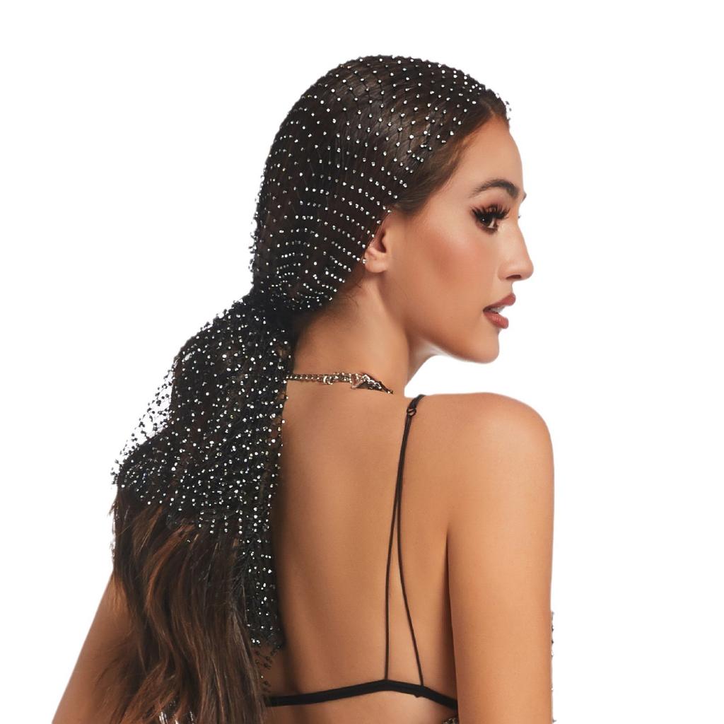 Handmade Hollow Out Fishnet Hat, Rhinestone Fashion Mid-length Fishnet Cap, Trendy Lady Accessory