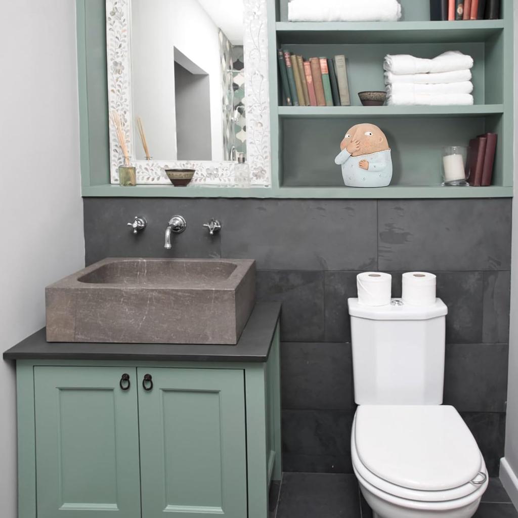 Boy Holding Nose Bathroom Statue - Funny Bathroom Art Signs, Knick Knacks for Shelves, Boy Holding Nose Sculptures and Figurines for Unique Home