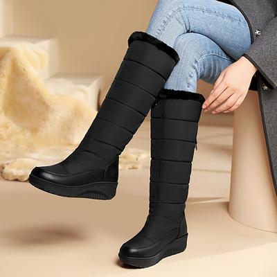 Damskie puszyste zimowe buty śniegowe ze sztucznego futra, modne platformy na koturnie, wsuwane, wodoodporne, codzienne, wygodne kozaki do kolana dla kobiet
