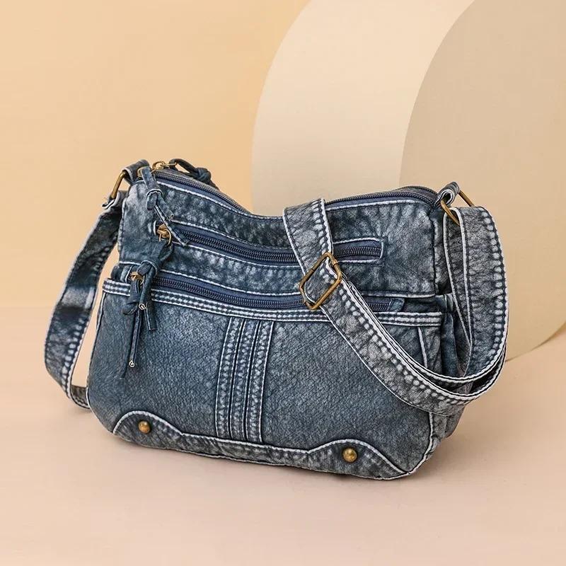 2025 Reißverschluss Denim Damen Umhängetasche Einfarbig Beliebt Lässige Schultertasche Vielseitige Leichte Handtasche