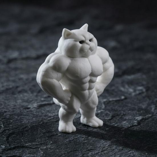 Muscle Cat Statue, 3D Printed Standing Muscular Cat Figurine, Funny Quirky Kitten Desk Ornament for Living Room, Bedroom, Office Desktop, Cabinet