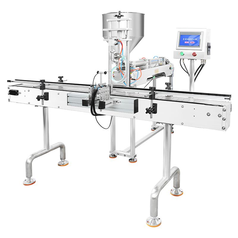 ZONESUN ZS-GY1C Pneumatic Automatic Liquid Paste Filling Machine for liquid cosmetic Cream Chocolate Juice Perfume With Conveyor