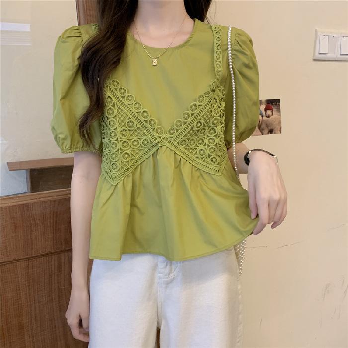 Summer Women Elegant Patchwork Chiffon Crop T-shirt Loose Folds Casual Tee