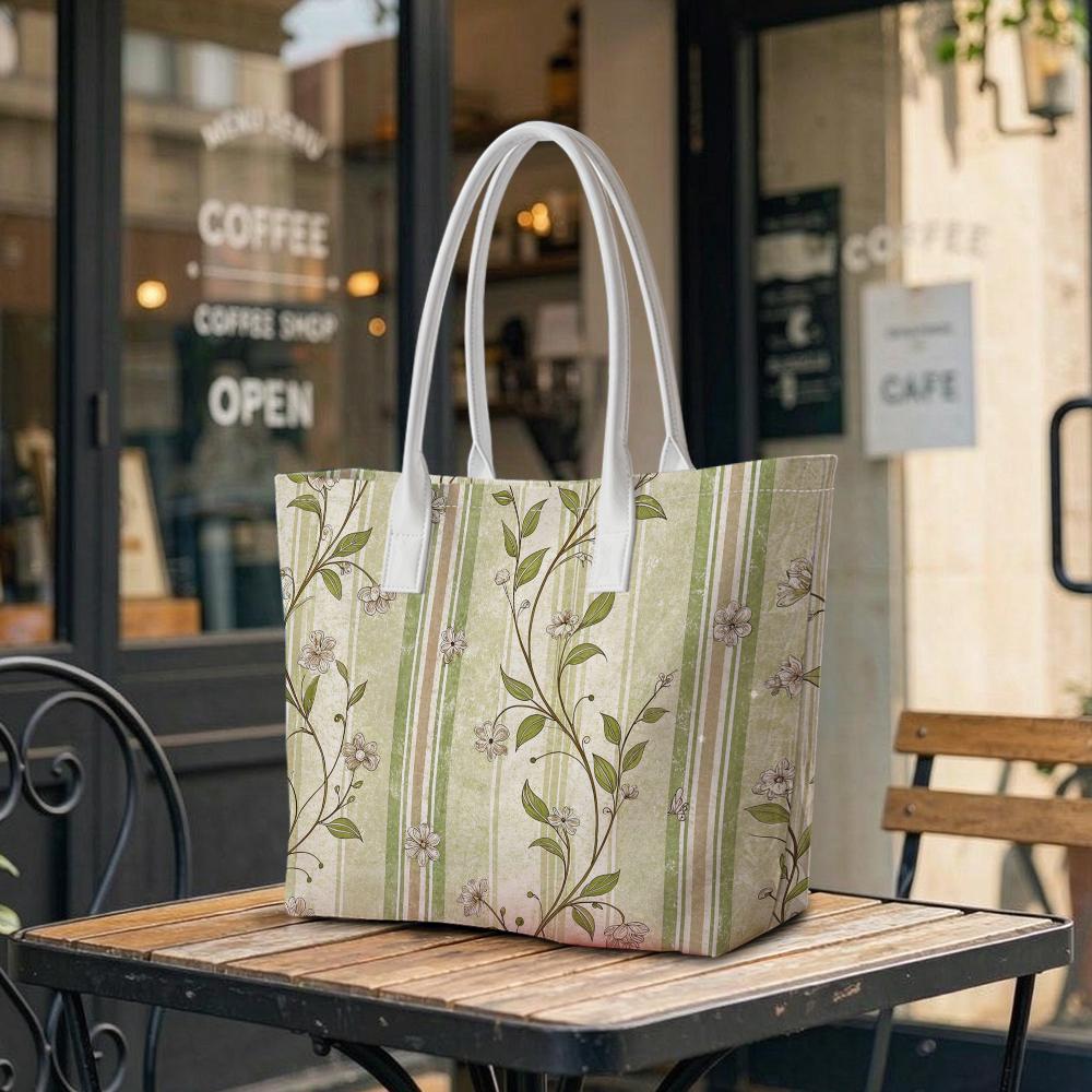 Vintage Floral Print Casual Tote Bag for Daily Shopping Commute
