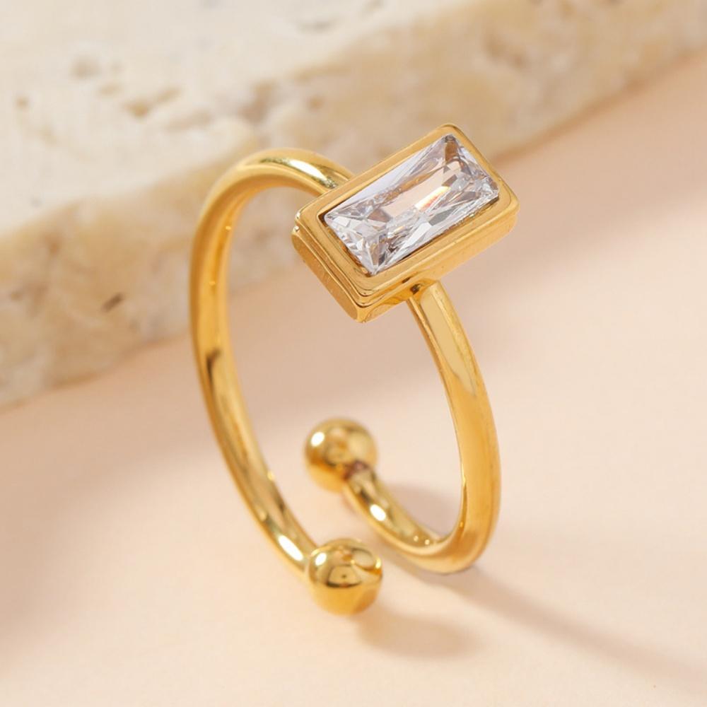 

Geometric Square Zirconia Ring Stainless Steel Gold Color Trendy Open Rings Luxury Zircon Birthday Gift Wholesale Open
