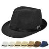 Sombrero de jazz color liso para hombre y mujer, sombrero de sol de lino, bombín pequeño, sombrero de protección solar, sombrero de paja con hebilla de cinturón para exteriores, sombrero de vaquero