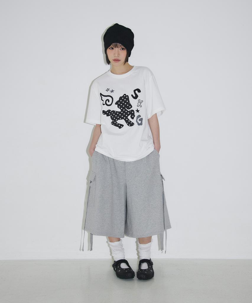 Seulliggeullou Cargo Strap Bermuda Sweatpants [Grey]