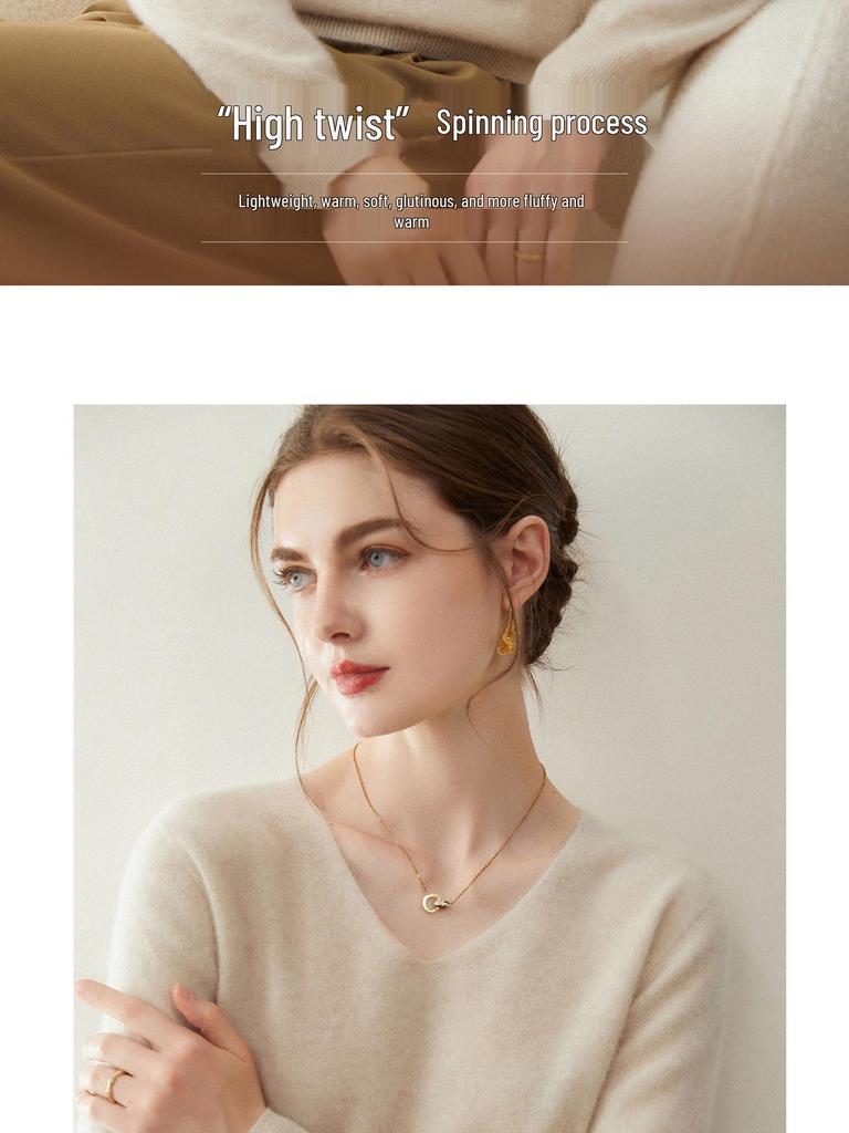 Women's Pure Cashmere V-Neck Pullover Sweater - Knitted, Simple, Versatile Layer