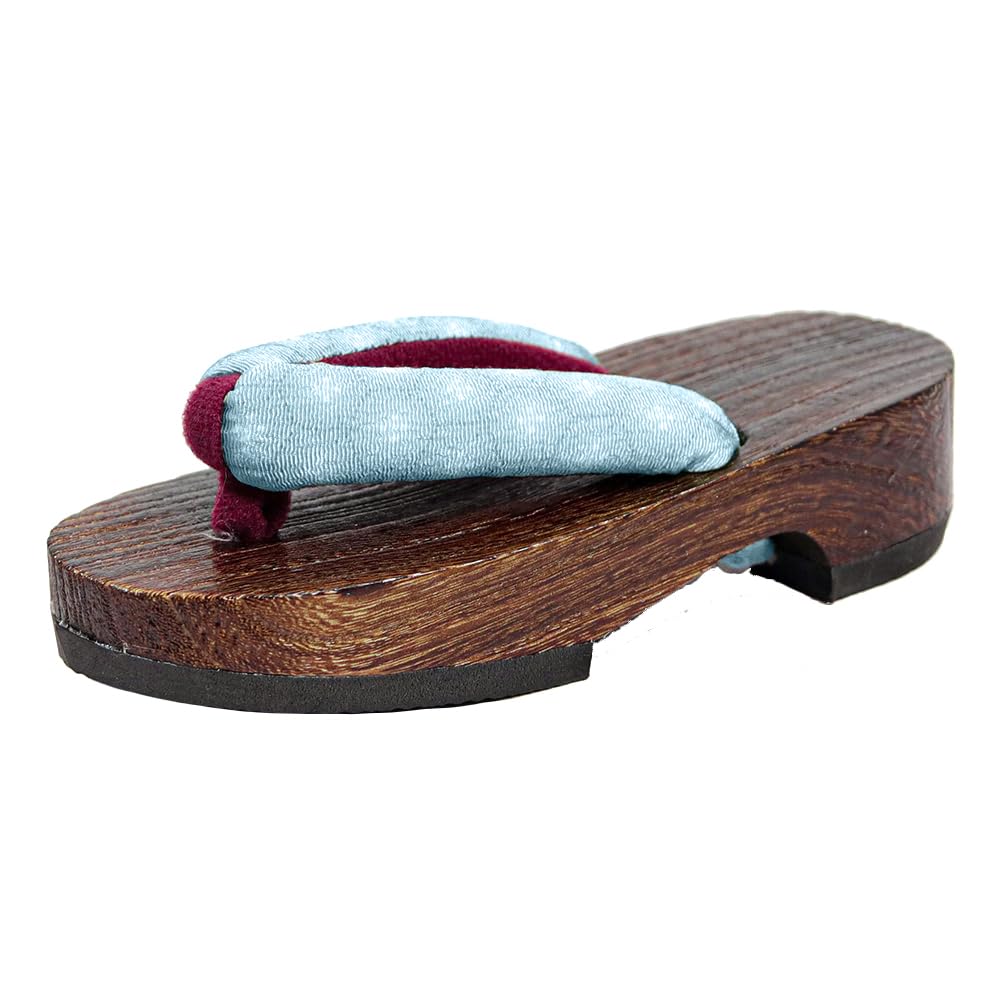 Geta wooden in burnt paulownia wood for girls light [KYOETSU] (Japanese clogs) dull, (6 blue, measurement_19_point_5_centimeters)