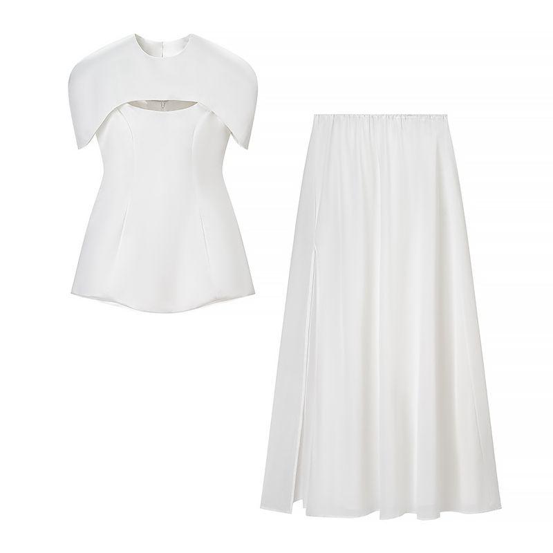 

Kaslead Новая женская одежда Западный стиль Мода Приталенный Шаль Жилет Юбка Юбка Костюм-тройка White L