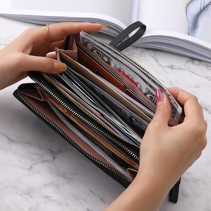 Wallet women's long new double zipper high-end solid color simple clutch bag women's large-capacity wallet women