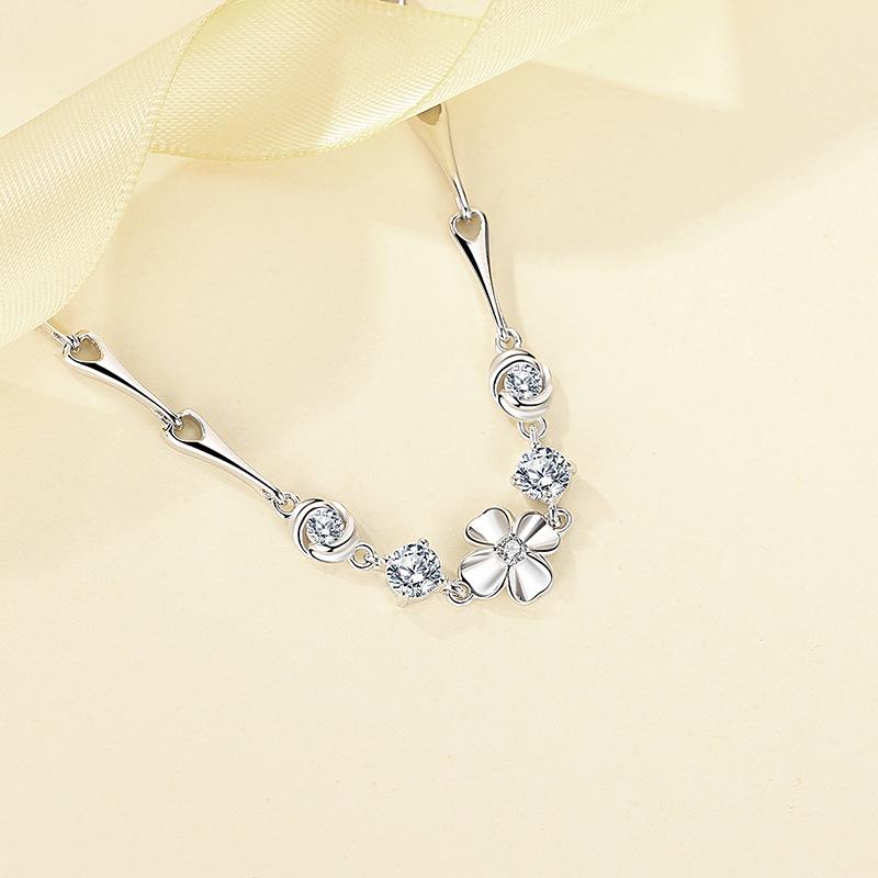 Pure Silver S999 Lucky Four-leaf Clover Bracelet Ins Niche Design Diamond Simple Korean Style Temperament Hand Jewelry Internet Celebrity