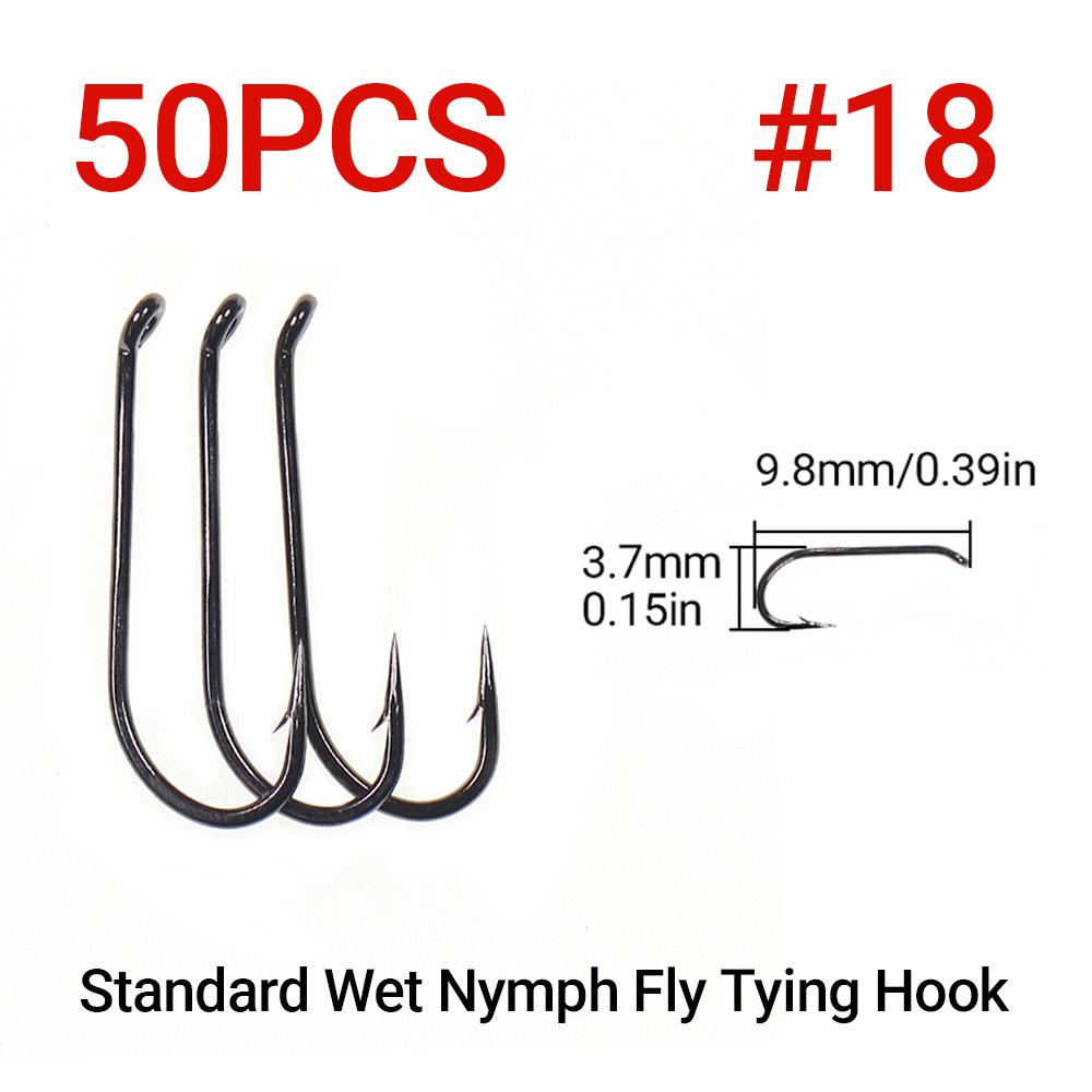 50PCS Standard Wet Nymph Fly Tying Hook Ultra Sharp Hooks for Wet Flies Copper John Fly Trout Fishing Lures #8-#18