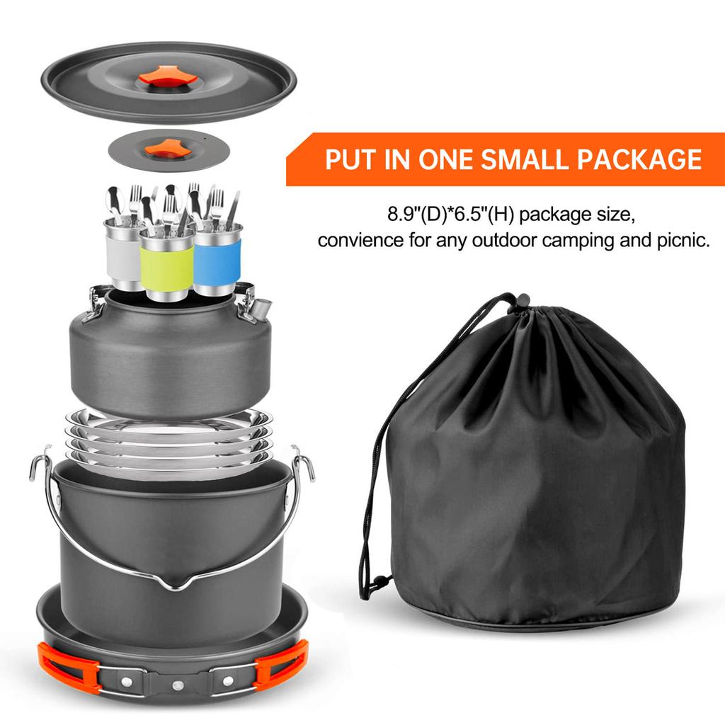 34PCS Camping Cookware Set Outdoor Cooking Pot with Nonstick Coating Portable Foldable Handle for Hiking Picnic