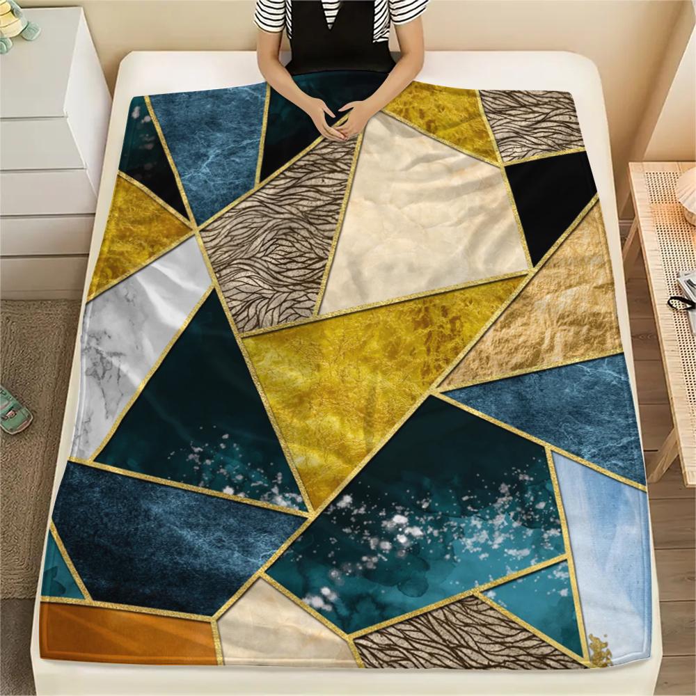 1 Stück Abstrakter Geometrischer Print Flanelldecke, Hohe Qualität, Bequem für Alle Jahreszeiten, Heimdekoration, Wärme und Komfort, Perfekt für Weihnachtsgeschenke