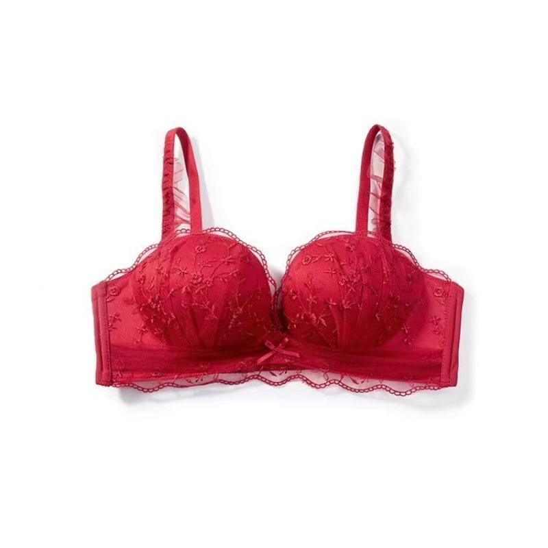 

Small Breasts Gathered Women s Underwear Flat Chest Collection Side Breast Anti-sagging No Steel Ring Embossed Women s Bra 32 красный