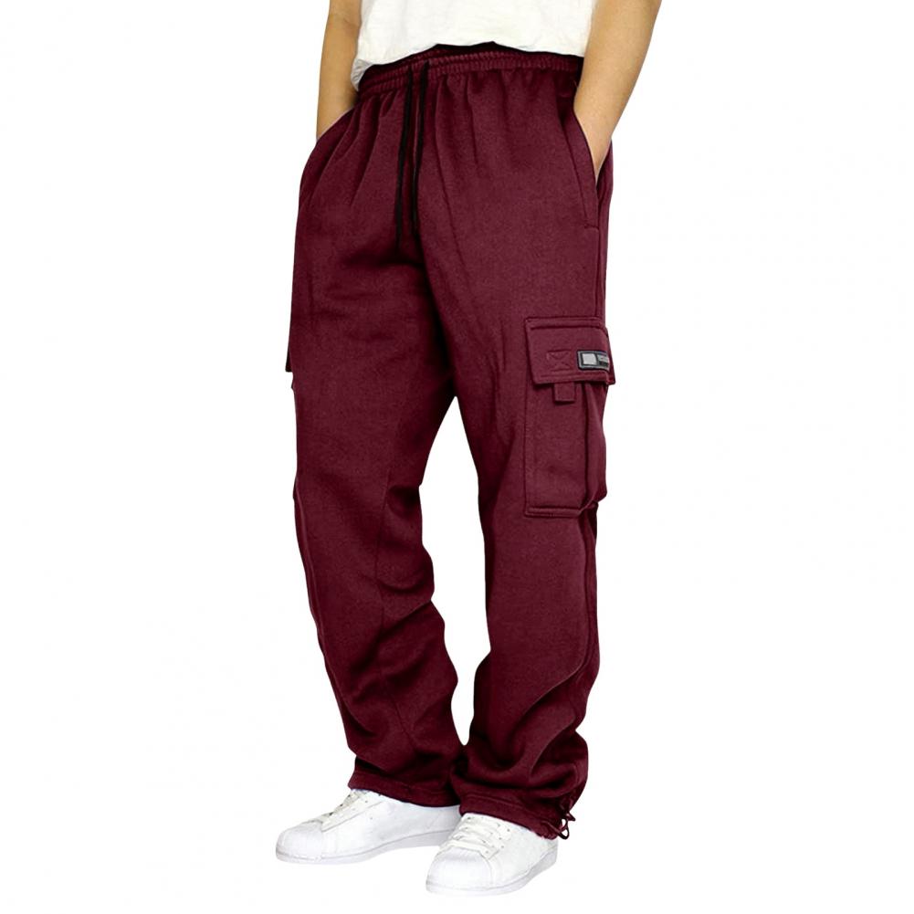 Men Sport Pants Loose Straight Wide Leg Drawstring Elastic Waist Soft Breathable Solid Color Gym Traning Jogging Sweatpants Long