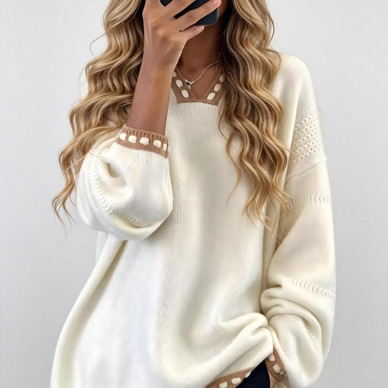 Europe, America 2026 Autumn and Winter New Versatile V-neck Knitted Sweater Loose Lazy Wind Sweater Women's Top