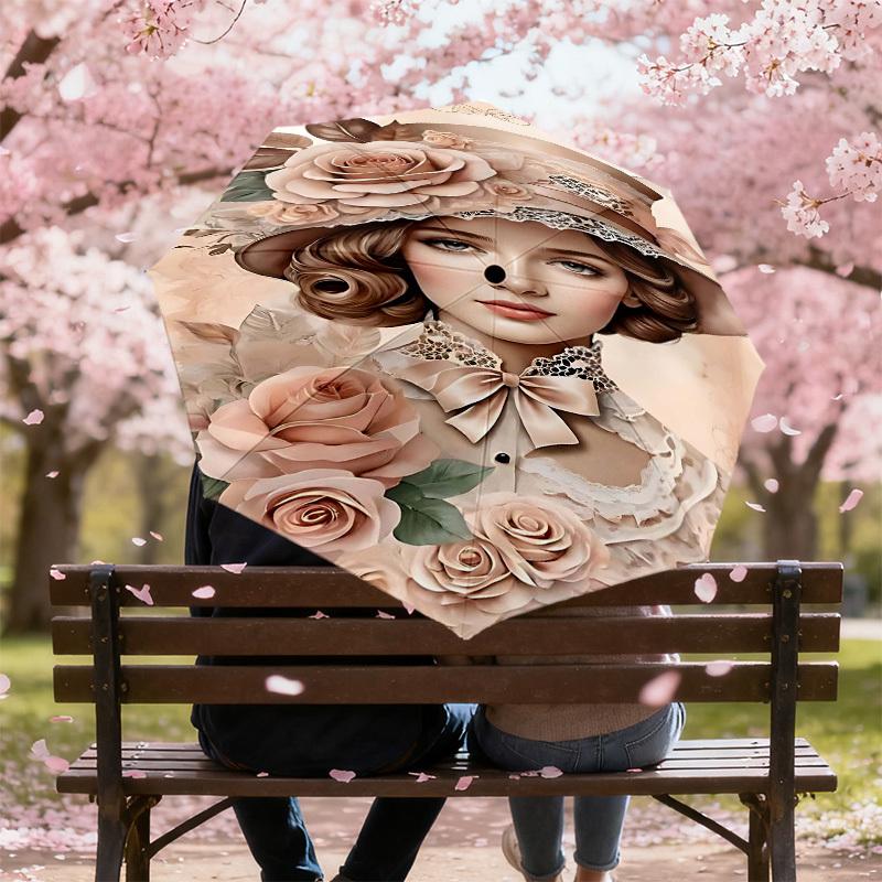 1 Stück Blumenhut Automatischer Öffnungs-/Schließschirm Kompakter Faltbarer Regenschirm mit 8-Speichen-Gestänge für Damen/Herren, Elegantes Geburtstagsgeschenk1303S